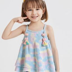 Little Kangaroos Cotton Knit Sleeveless Printed Party Top - Aqua Blue-image-84