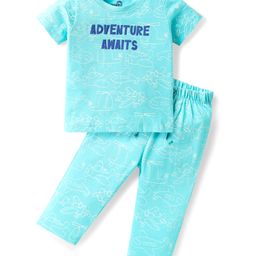 Doodle Poodle 100% Cotton Single Jersey Knit Half Sleeves Night Suit - Aqua Blue-image-73
