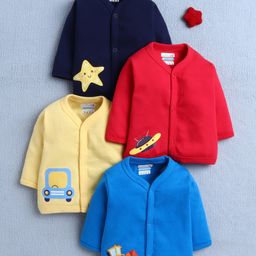 BUMZEE Cotton Knit Full Sleeves Space & Vehicle Printed Jablas Pack of 4 - Navy Blue Yellow Blue & Red-image-18