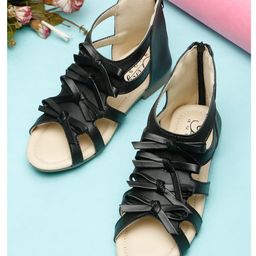 Tiny Bugs Bow Applique Detailed Zipper Closure Gladiators Sandals - Black-image-3
