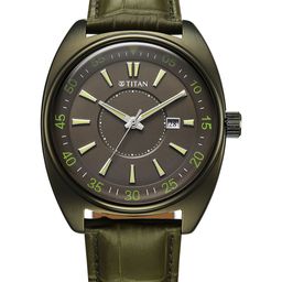 Titan Men Dial & Leather Textured Straps Analogue Watch 90211QL01-10