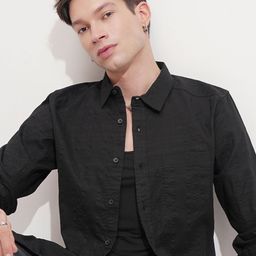 HIGHLANDER Men Slim Fit Textured Spread Collar Casual Shirt-picture-30