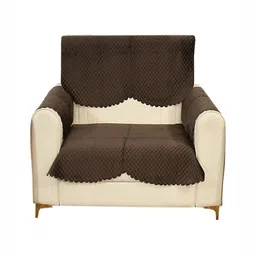 Fashion Throw Coffee Brown 4 Pieces Checked 2-Seater Velvet Sofa Cover With Arms-image-63