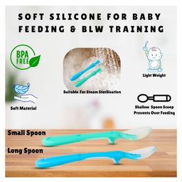 ZoZoBaa Baby Feeding & Weaning Spoon Set of 2 with Ultra Supple 100% Silicone Tip & Ergonomic Handle, BPA Free with Food Grade Material, Self Feeding Utensil for Kids 4 Months+, [Blue Green] image 2