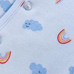 Pink Rabbit Fleece Knit Full Sleeves Front Open Vests With Rainbow Print - Sky Blue image 3