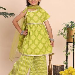 Cutiekins Girls Ethnic Motifs Printed A-Line Kurta with Palazzos & Dupatta-picture-12