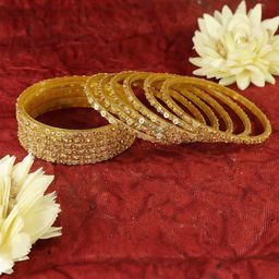 ZULKA Set Of 12 Diamond Stone Studded & Sitara Beaded Glass Bangles-17