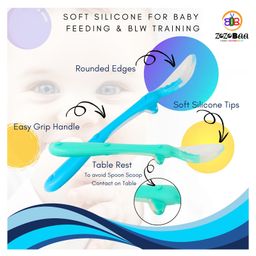 ZoZoBaa Baby Feeding & Weaning Spoon Set of 2 with Ultra Supple 100% Silicone Tip & Ergonomic Handle, BPA Free with Food Grade Material, Self Feeding Utensil for Kids 4 Months+, [Blue Green] image 4