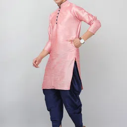 LEMONX Men Regular Dupion Silk Kurta with Dhoti Pants image 5