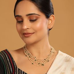 Yinara Gold-Plated Pearls Studded Layered Necklace-image-18