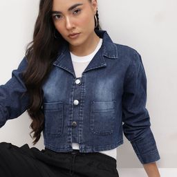 The Roadster Lifestyle Co. Women Washed Lightweight Crop Denim Jacket-picture-8