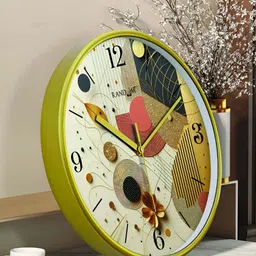 RANDOM Off White & Black Printed Contemporary Round Shaped Analogue Wall Clock-16