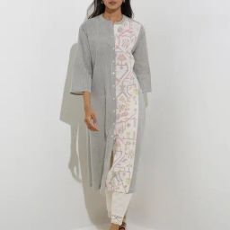 Utsa by Westside Black Stripe Patterned Cotton A-Line Kurta-image-52