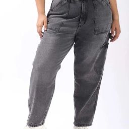 High Star Grey Cotton Mom Fit Jeans-image-13