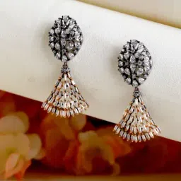 Aatmana Rhodium-Plated White & Gold-Toned Contemporary Dangler Earrings for Women-image-29