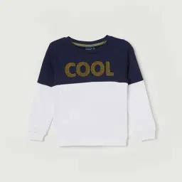 Juniors by Lifestyle Navy & White Cotton Color Block Full Sleeves Sweatshirt-image-25