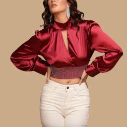 Global Republic Maroon Embellished Crop Top-picture-14