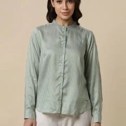Allen Solly Green Striped Formal Shirt-image-54