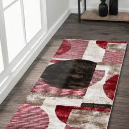 Obsessions Red & Brown Polypropylene Geometric Bedside Runner-43