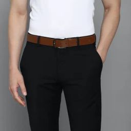 Louis Philippe Brown Leather Solid Waist Belt-image-75