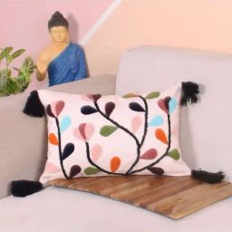 STITCHNEST Multicolor Polycotton Hand Crafted Embroidered Bohemian Alstromeria Cushion Cover-image-40