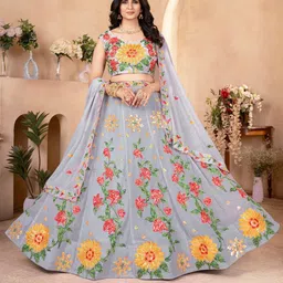 MISS CLOTHING Embroidered Sequinned Unstitched Lehenga & Blouse With Dupatta-picture-57