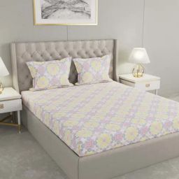 Raymond Home Shubham Yellow & Pink 120 TC Cotton King Bedsheet with 2 Pillow Covers-image-79