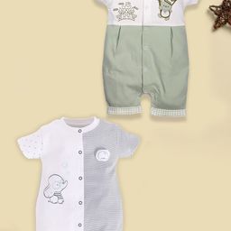 BABY GO Infant Boys Pack Of 2 Printed Pure Cotton Rompers-image-73
