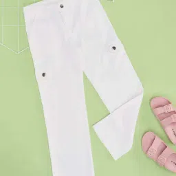Pantaloons Junior Girls White Cotton Solid Track Bottoms & Joggers-picture-45