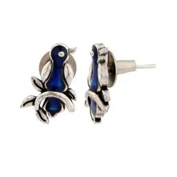 Voylla Silver Madhubani Pakhi Oxidised Enamel Stud Earrings-picture-13