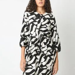 Vero Moda Black & White Printed A Line Dress-image-9