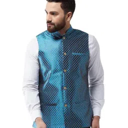 Sojanya Teal & Gold Printed Nehru Jacket-picture-11