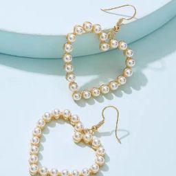 OOMPH White Pearls Heart Motif Fashion Drop Earrings for Women-image-10
