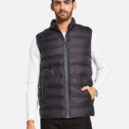 METTLE Black Regular Fit Quilted Reversible Jacket-image-4