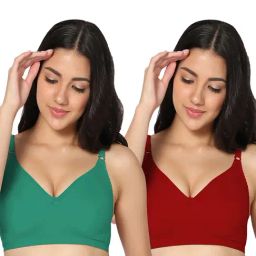 IN CARE Green & Red Full Coverage Non-Wired T-Shirt Bra - Pack of 2-image-96