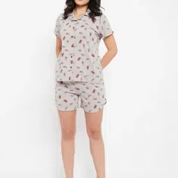 Clovia Grey Printed Top With Shorts-image-8