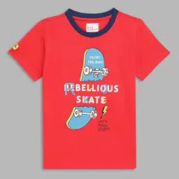 Blue Giraffe Kids Red Cotton Printed T-Shirt-image-37