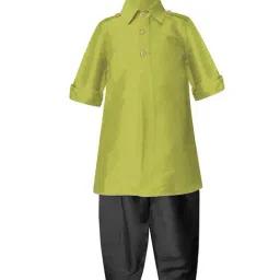 A.T.U.N. Lime Green & Black Solid Full Sleeves Pathani Kurta with Pyjamas-image-97