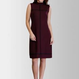 Fablestreet Maroon Mock Collar Shift dress-image-1