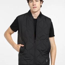 Jack & Jones Black Sleeveless Mandarin Collar Jacket-image-76