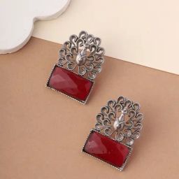 Priyaasi Ruby Peacock Stoned Stud Earrings-image-26