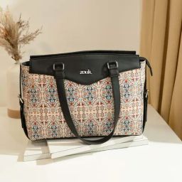 Zouk Agra White Jute Printed Tote Handbag-image-30