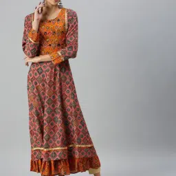 SHOWOFF Pink Cotton Ethnic Motifs Calf Length Anarkali Kurta-image-62