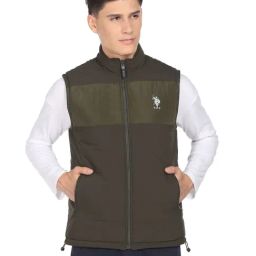 U.S. Polo Assn. Olive Regular Fit Colour Block Reversible Jacket-image-21