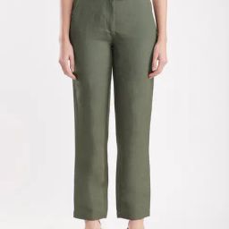 Fablestreet Olive Linen Straight Fit Mid Rise Trousers-image-64