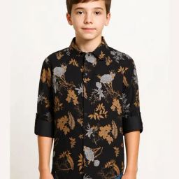 Charchit Boys Orange Embroidered Comfort Fit Shirt-image-1