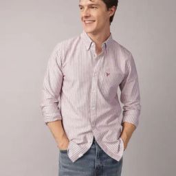 American Eagle Pink Cotton Slim Fit Striped Shirt-picture-32