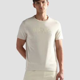 USPA Active Beige Slim Fit Printed Sports T-Shirt-image-10