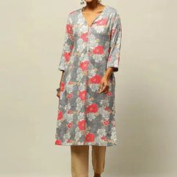 Rangriti Grey Printed Straight Kurta-image-101