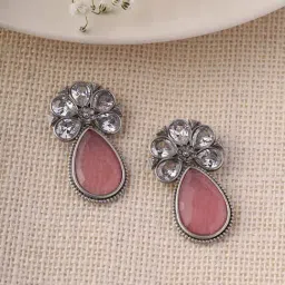 Priyaasi Blushing Elegance Pink Stones Graceful Drop Earrings-23